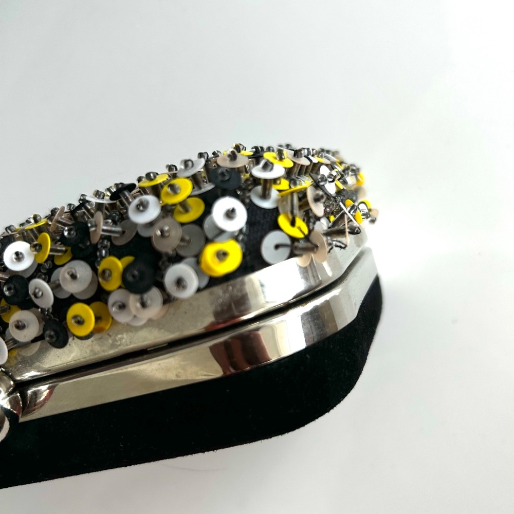Zara Beaded Clutch Bag Black White Yellow Evening Crossbody Chain - Picture 4 of 5